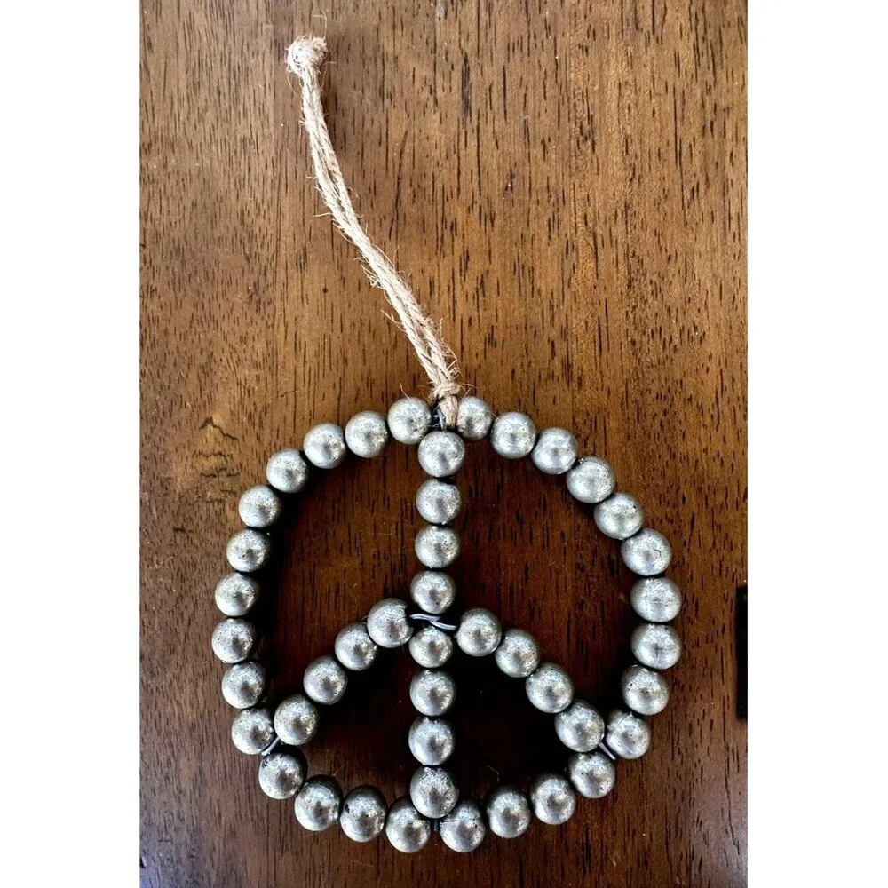 Vintage Pottery Barn Peace Ornament Christmas Valentine Beaded Hippie 70s READ